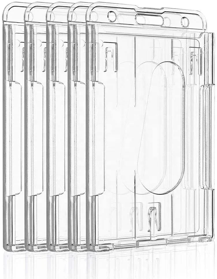 Hard PC Vertical Transparent Plastic Acrylic ID Credit Card Holder Protector with Thumb Slot for Working Bank Cards and Badges