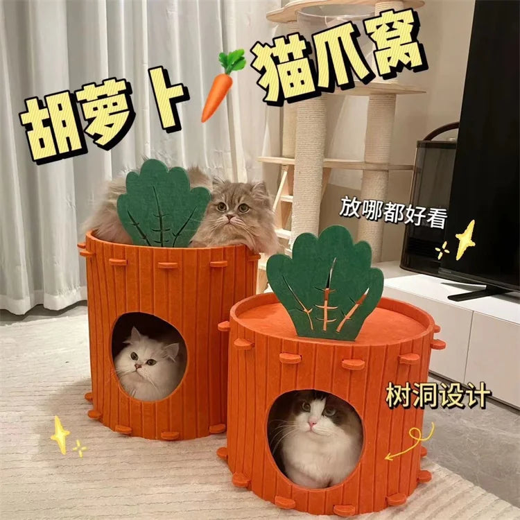 Four Season Universal Carrot Shaped Double-layer Drilled Hole Semi Closed Felt Pet Cat Nest Bed