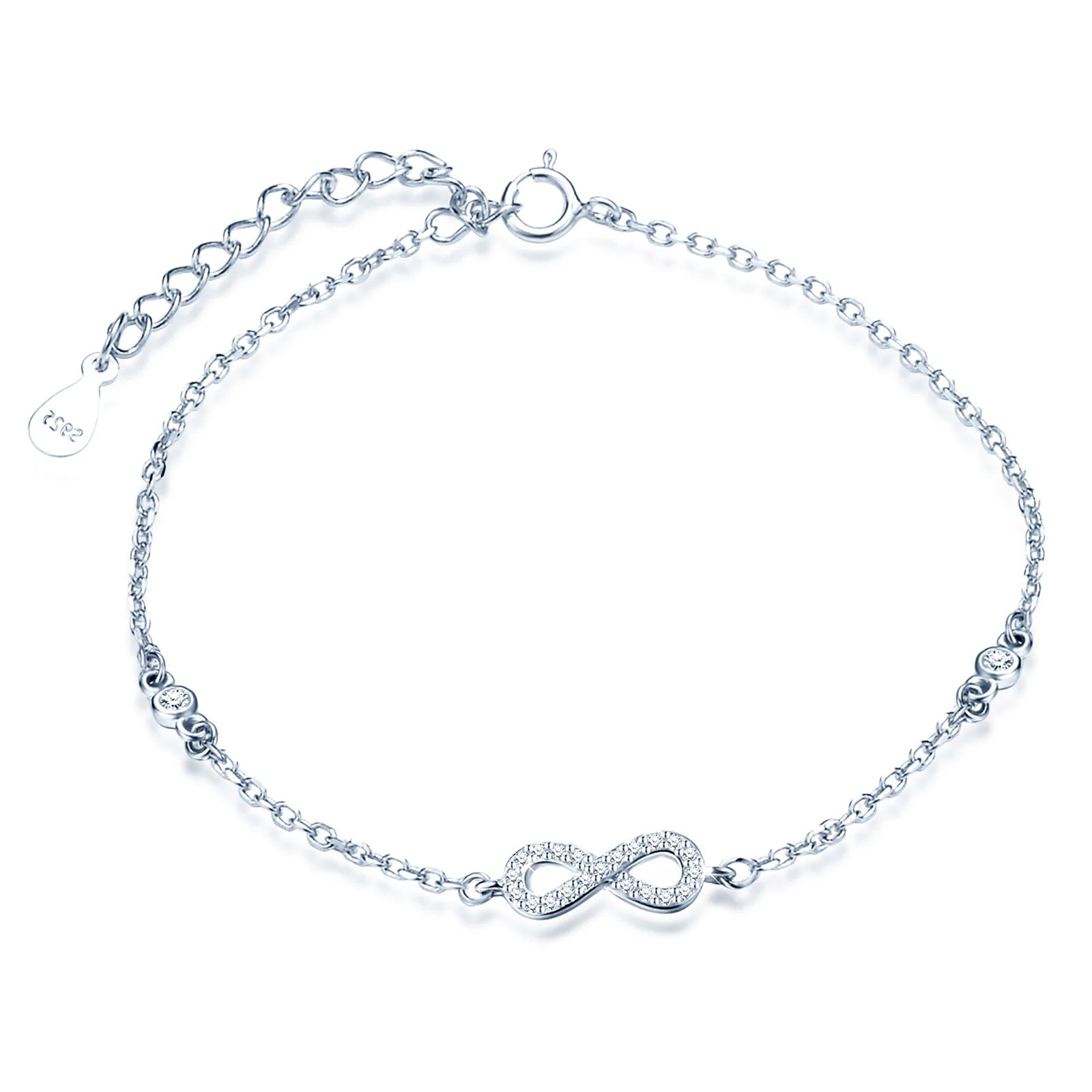 Pure S925 Sterling Silver Zircon Minimalist Infinity Symbol Bracelet Unique Bracelet for Women
