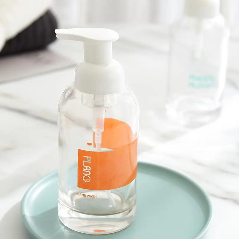 Wholesale 350ml Frosted Transparent Customized Logo Color Glass Soap Foam Pump Bottle Glass Pump Bottle