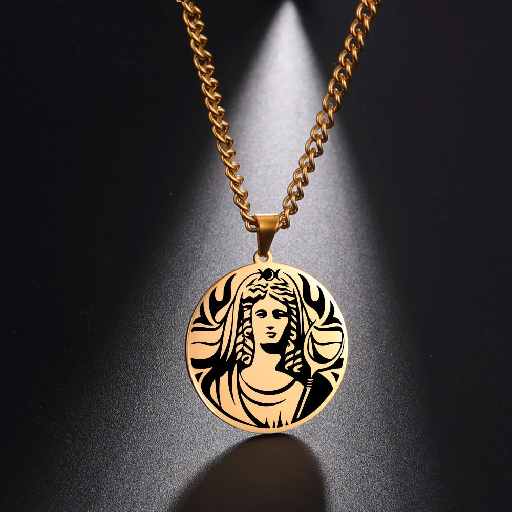 Persephone Pendant Necklace Queen of the Underworld Stainless Steel Talisman Amulet Necklaces Men Women Charm Jewelry