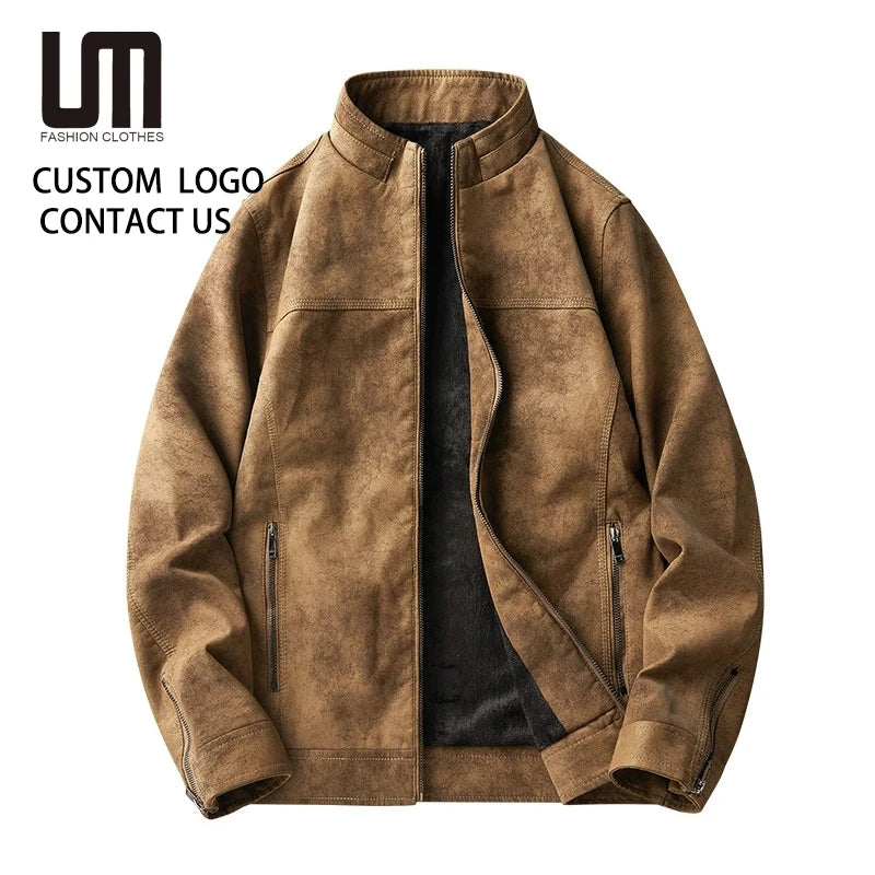 2025 New Vintage PU Leather Jacket for Men - Autumn Winter Biker Coat Motorcycle Jacket with Stand Collar Casual Outerwear
