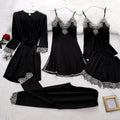 Fashion Design Hot Sale Soft Smooth Silk Like 5 PCS SET Women Sleepwear Onesies Breathable Sleepwear for Home Hotel Leisure
