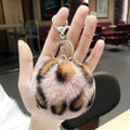 Good Quality Leopard Print love Fur Fluff Ball Keychain Car Handbag Pendant  Promotional Pompom Keychain for Women
