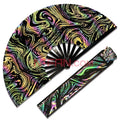 In Stock Reflective Iridescent Holographic Ripple Folding Clack Hand Fan with Fan Bag As Rave Festivals Party Accessories