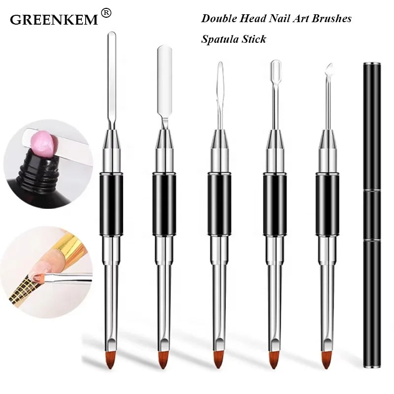 Dual Ended Nail Art Brushes Acrylic UV Gel Extension Flower Painting Pen Brush Remover Spatula Stick Nail Glue Brush