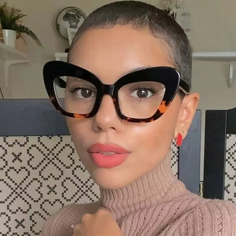 7725 Popular Plastic Large Frame Optical Glasses Fashion Blue Light Filter Cat Eye Black Glasses for Women