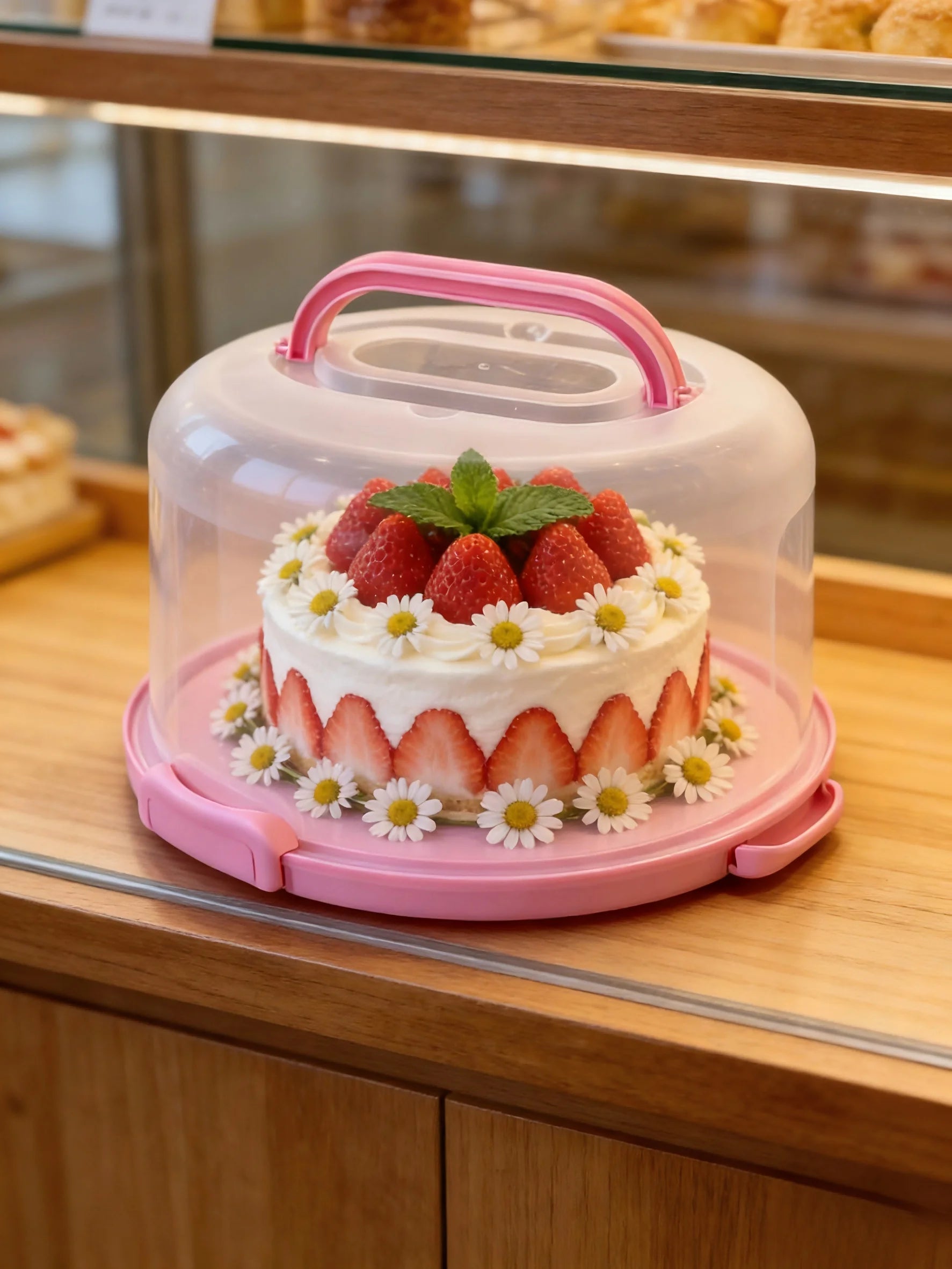 Portable Locking Eco-Friendly Plastic Cupcake & Cake Carrier Colorful Handle Easy Storage for Home Kitchen Cake Tools Stands