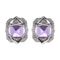 Unique Rhodium Plated 925 Sterling Silver Sugar-loaf Cut Natural Amethyst Stud Earrings for Women Fine Jewelry Earrings