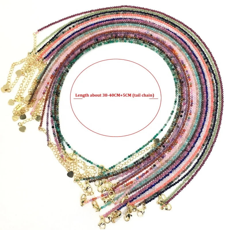 Cut Bead 2-3mm Gemstones Beads Necklace Crystal Quartz Tourmaline Agate Natural Pearl Aquamarine Men Female Jewelry Party Gift