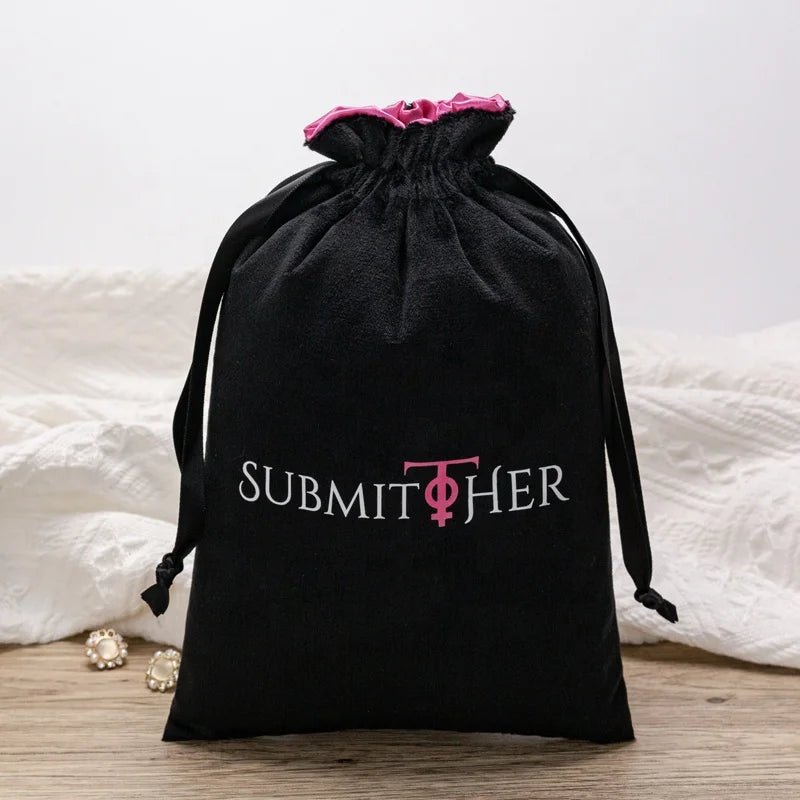 Customized Logo Velvet With Satin Pouch for Clothing Double Drawstring Black Pouch Soft Pouch for Packaging Toys