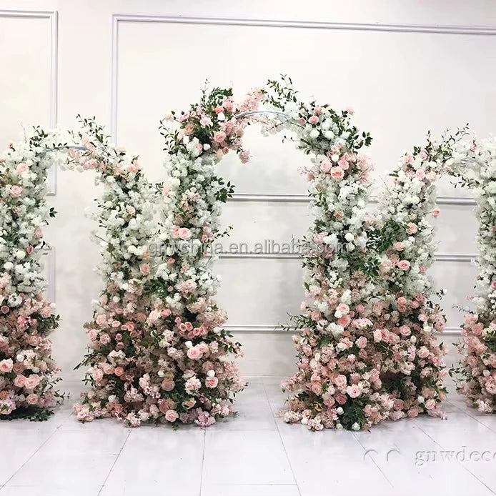 GNW Wedding Supplier Artificial Pink Rose Canopy Arch Square Round Arch Stage for Wedding Decorations