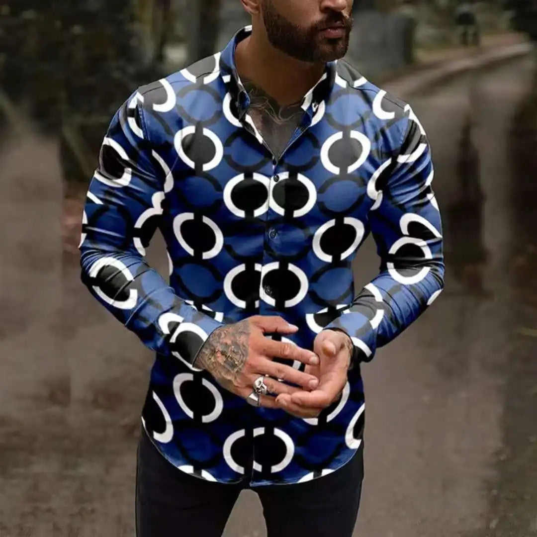 Top Fashion Men's Designer Luxury Shirt with Full Printed Collar Long Sleeved Chemise De Luxe Homme for Spring New Arrival