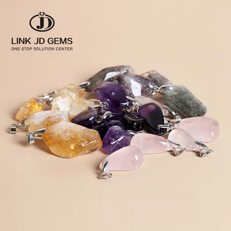 Multi-Color Natural Stone Pendant Necklace Raw Crafts Spiritual Healing Crystal Charm Irregular Rough Gemstones Loose Gemstones