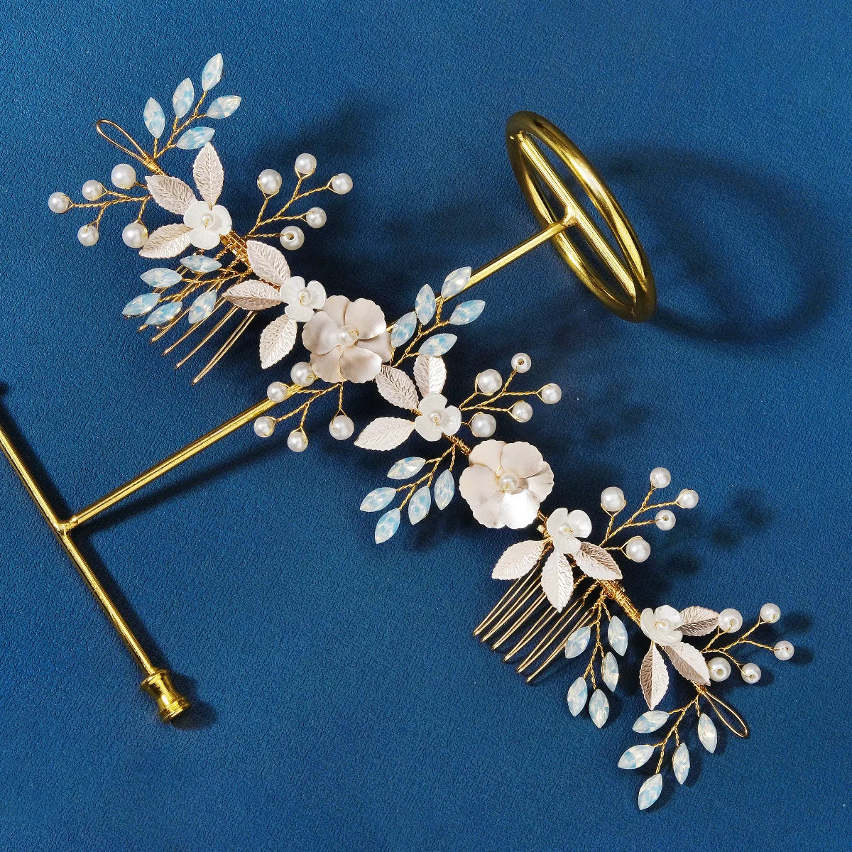 SLBRIDAL Handmade Alloy Crystal Rhinestones Flower Leaf Bridal Hair Comb Wedding Headpiece Hair Accessories Women Jewelry