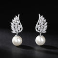 Factory Wholesale Ready to Ship S925 Silver Inlaid 5A Zircon Angel Wings Pearl Pendant Earrings for Women Wedding Earrings