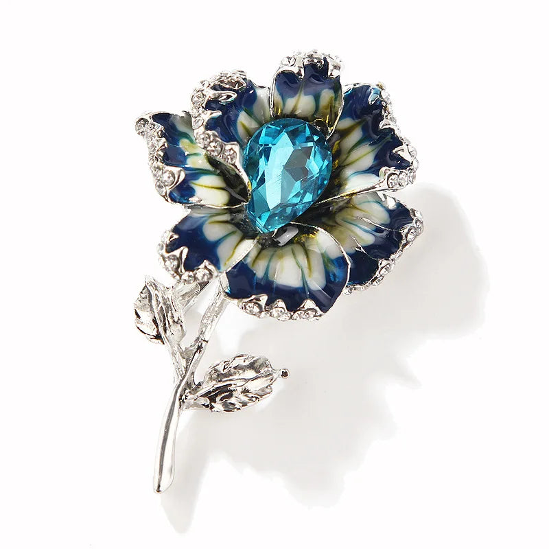 Factory Price Women Men Brooch Pin Lapel Pin Corsages Jewelry Custom Luxury Enamel Glass Gem Crystal Flower Brooch Pin