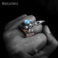 RM47748 Soldered Genuine Gemstone Labradorite Crow Adjustable Finger Rings Antique Copper Plated Punk Retro Gothic Jewelry
