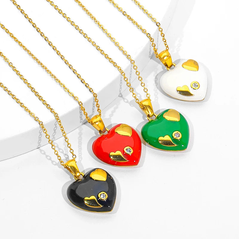 JUSNOVA 2025 Trendy Women's Stainless Steel 316L Love Heart Necklace Zircon Choker for Festival Party Gift Jewelry