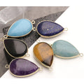 Natural Stone Teardrop Shape PendantGemstone Charm With Brass Gold Plated Connector for Jewelry Making