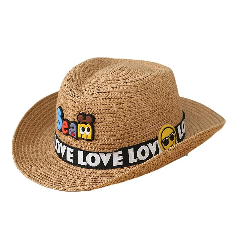 Sewingman B230L Cute Sun Protection Beach Summer Straw Hats for Kids With Chin Strap