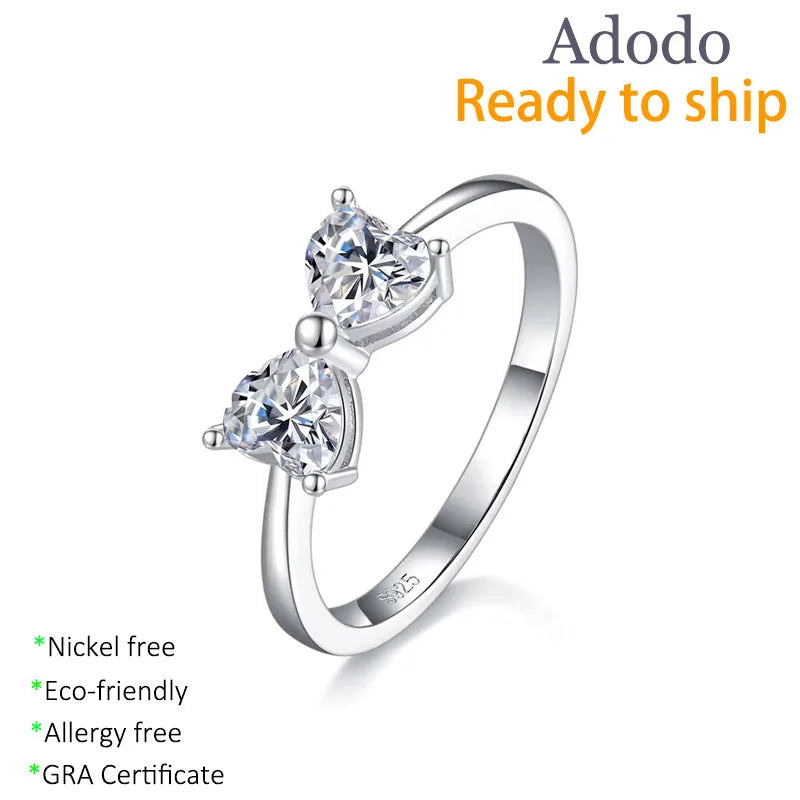 Factory Jewellery Jewelry S925 Sterling Silver Precious Metal Double Heart VVS Moissanite Ring for MOM Women