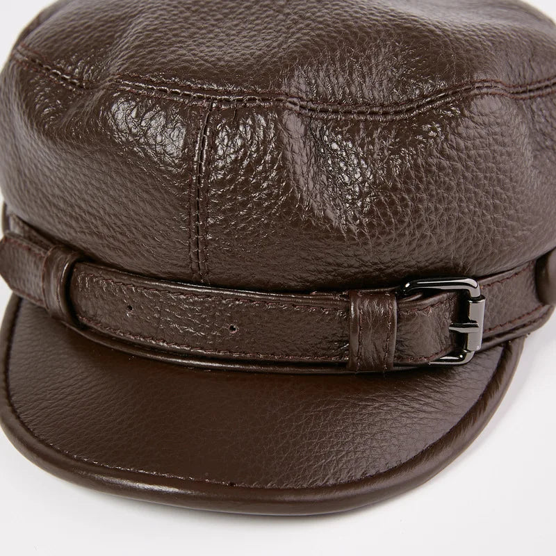 R052 Cowhideskin Genuine Leather Hats Visor Cap Men Women Youth Natural Hats Male Bucket Cap