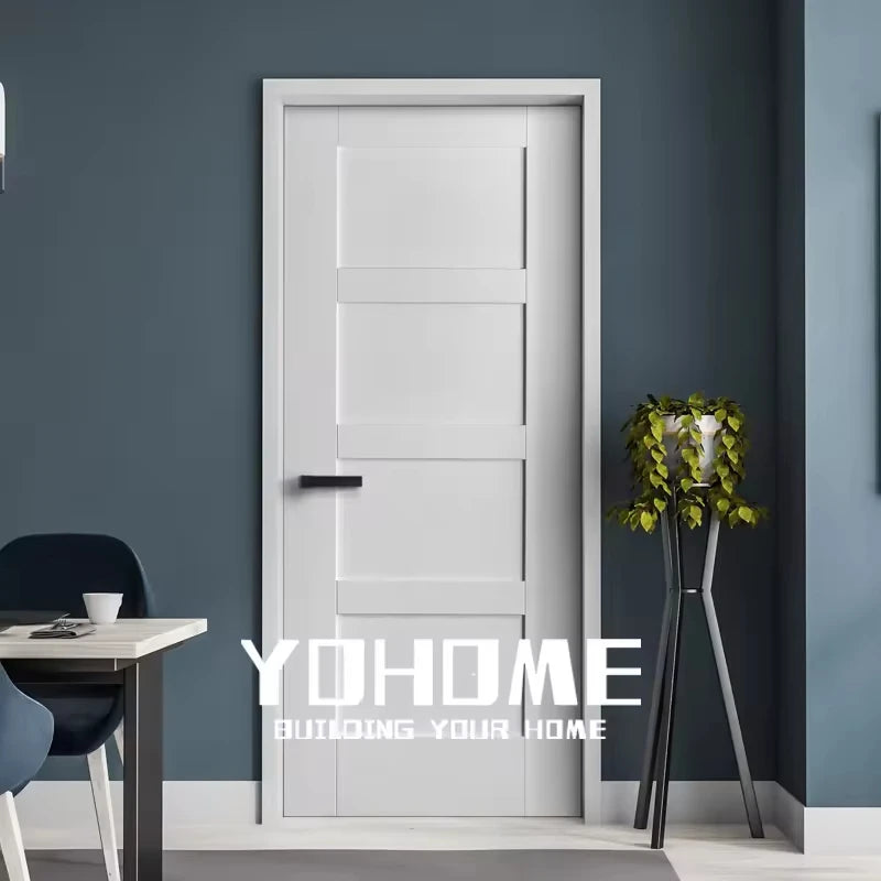 Yohome Shaker French Doors Interior 20-min Fire Rated Shaker Flat 3-panel Primed Door 3 Panel Solid Core White Interior Door