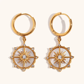 Boho Style Star Stainless Steel Drop Earrings Zircon Shells 18k Gold Plated Titanium Steel Jewelry Women's Earrings