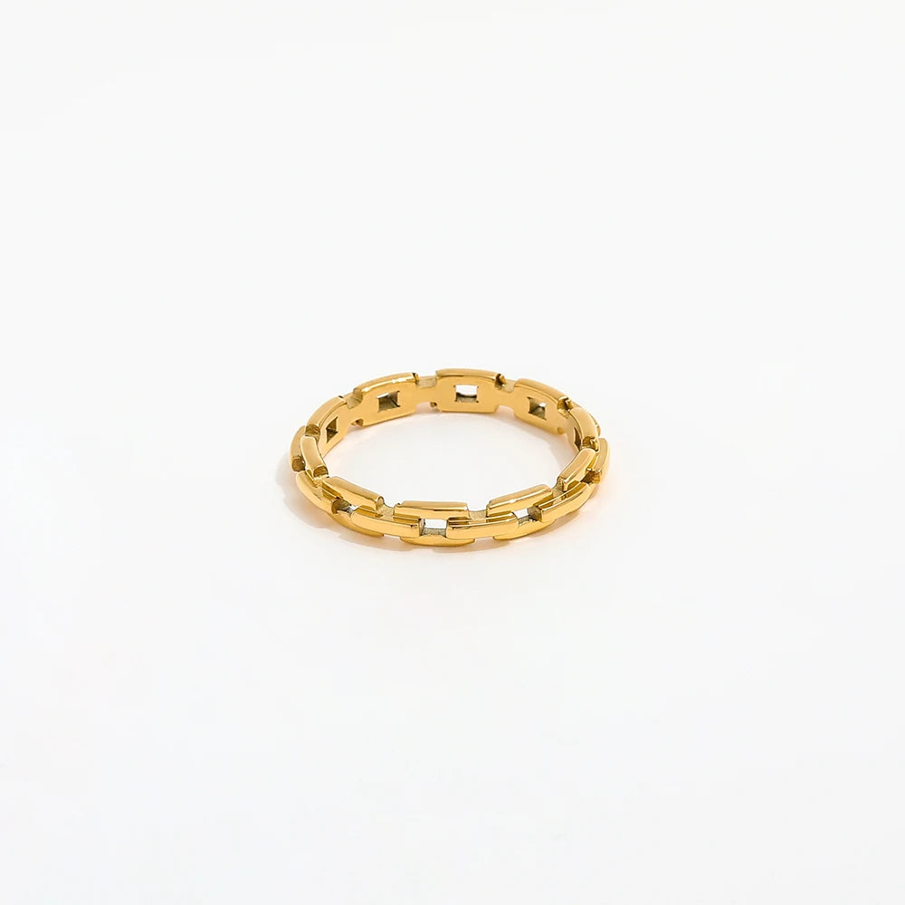 Fenny 18K Gold Plated Personality Dainty Link Chain Ring Designer for Women Stainless Steel Wholesale Jewelry