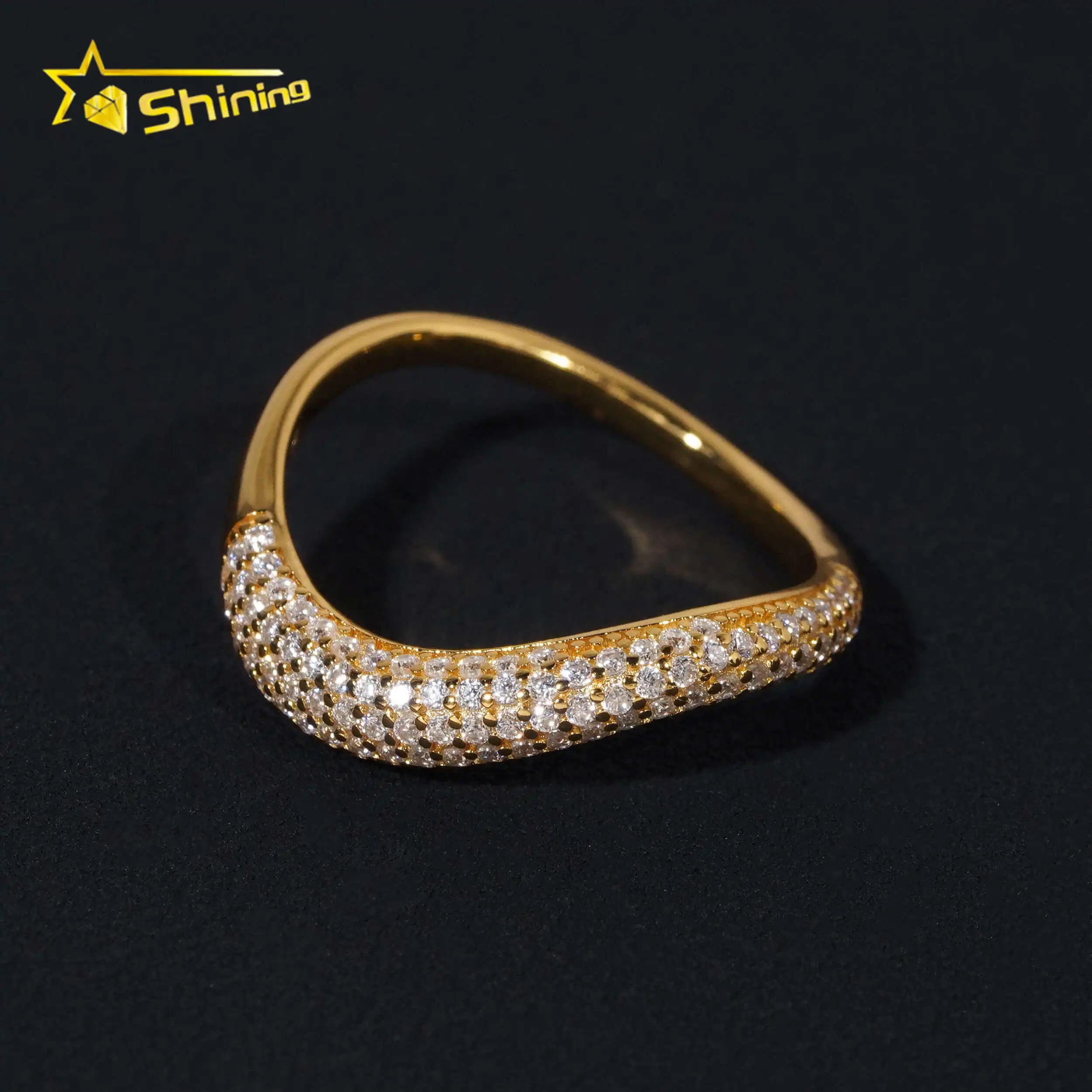 Fine Jewelry VVS Moissanite Band Engagement Ring Gold Plated 18K 925 Sterling Silver Rings