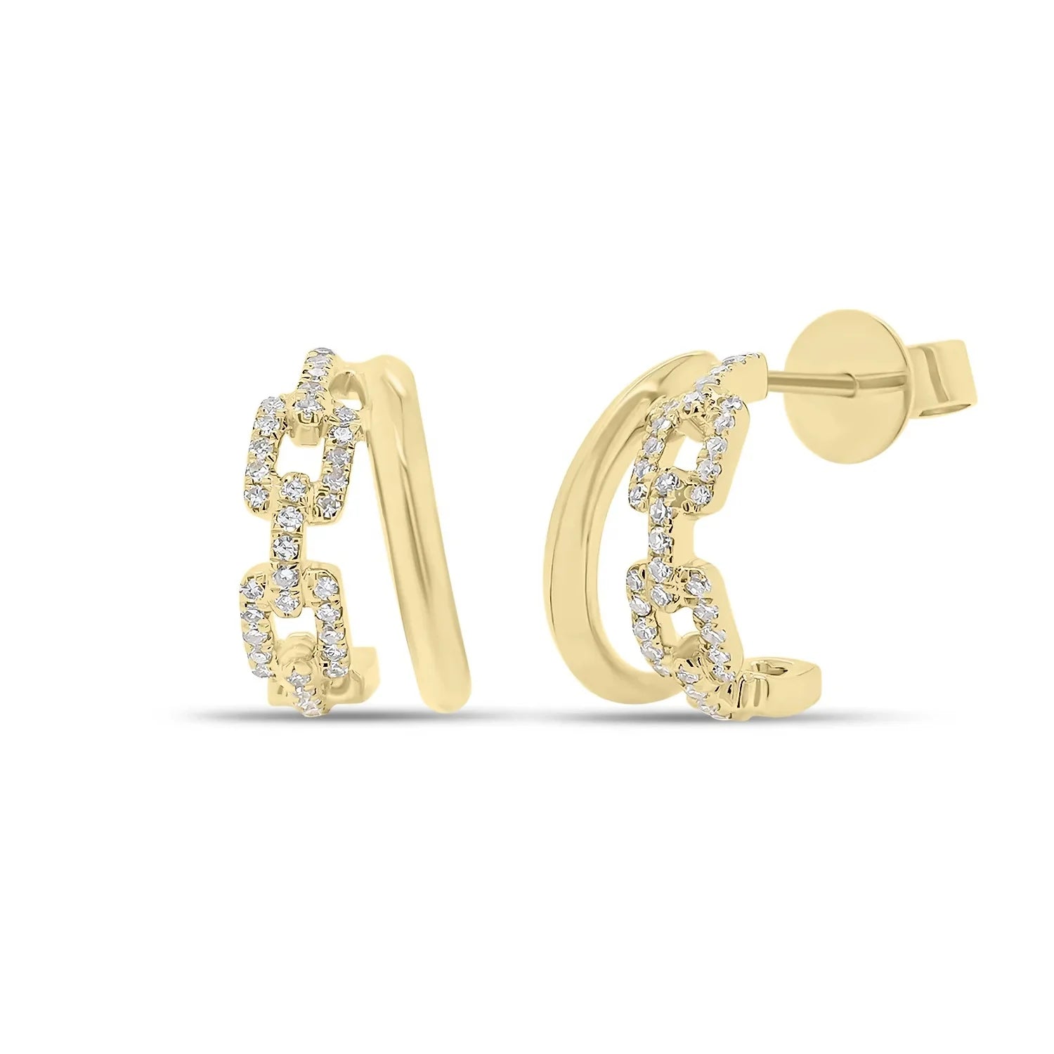 LOZRUNVE Sterling Silver 925 Italian Gold Double Hoop Pave Link Shape Huggie Earring