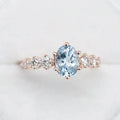 Delicate Fantastic S925 Sterling Silver Rose Gold Round Cz Oval Blue Aquamarine Engagement Ring Cluster Dainty Rings