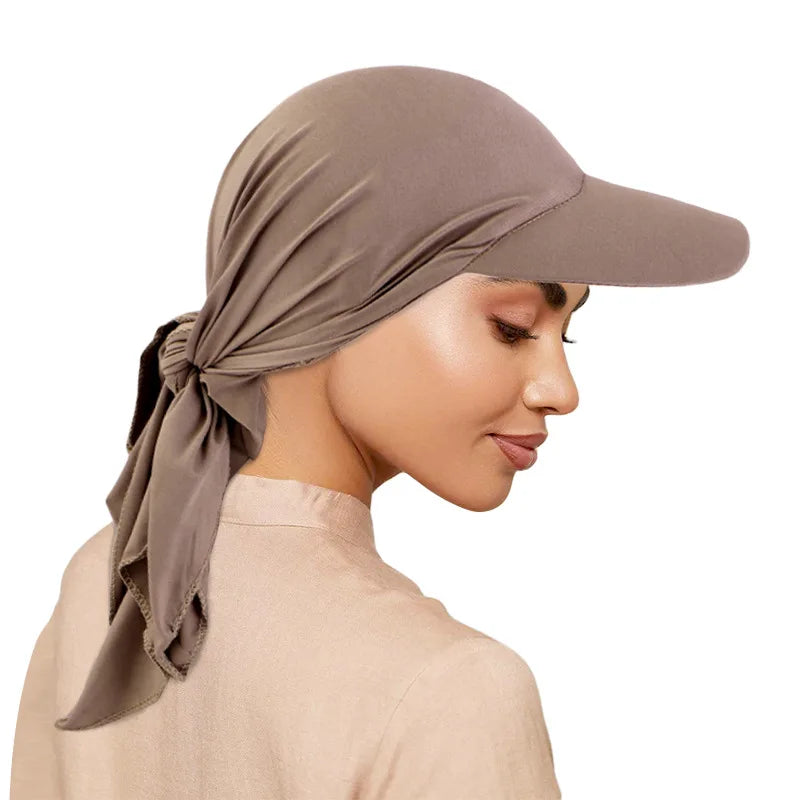 Women's Spring Summer Ethnic Baseball Cap Adjustable Brim Headscarf Strap Sports Sun Hat Fashionable Bandana Sports Caps
