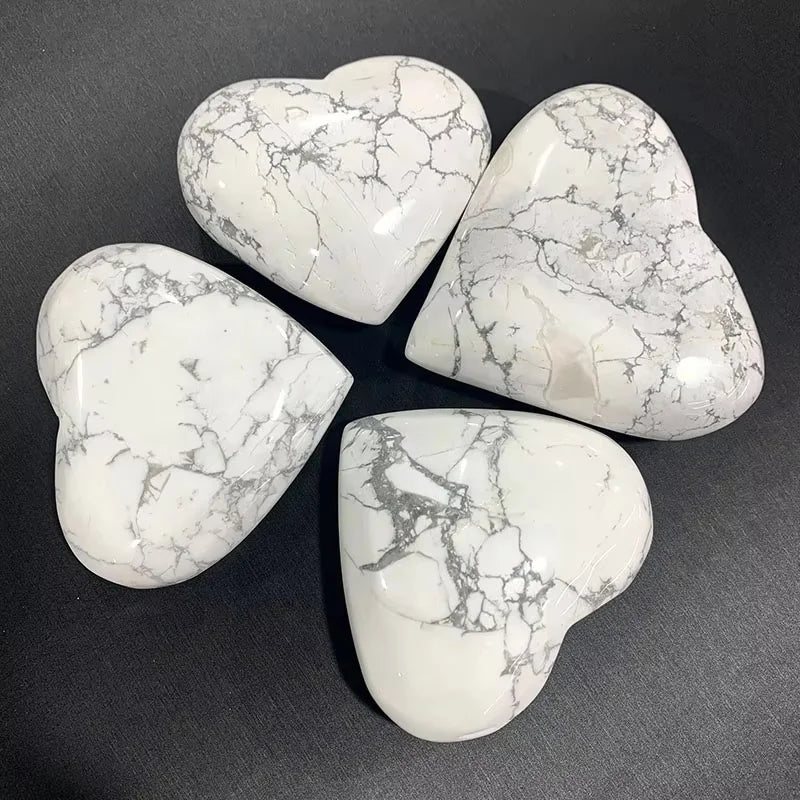 Natural Crystal White Howlite Heart Crystal Healing Stone Howlite Crystal Carving for Gifts