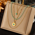 Fashion Round Card Turquoise Pendant Necklace Creative Design Personality Multilayer Irregular Titanium Steel Necklace Jewelry
