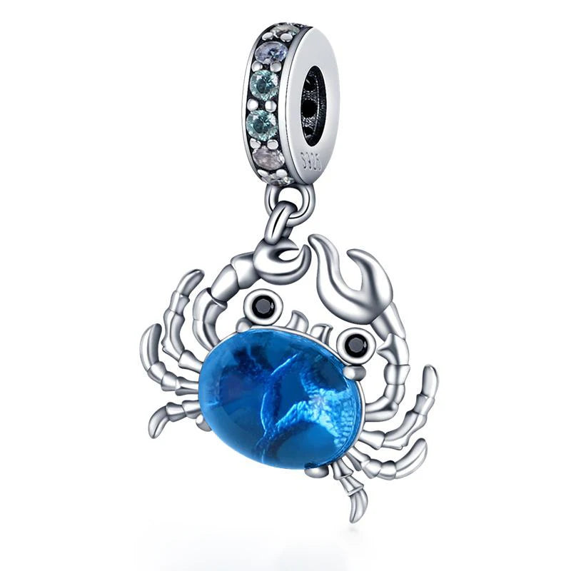 Factory Price Copper Blue Zircon Stone Crab Beads Fit Original Brand Charms Bracelet for Jewelry Women Making 2022