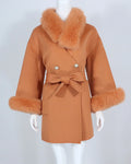 OFTBUY 2023 Women's High Waist Japanese Woolen Coat with Natural Fox Fur Scarf Collar Slanted Lapel Long Fashion Jacket