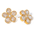 Delicate AAA Bling Cubic Zirconia Flower Stud Earrings 316L Stainless Steel Gold Plated Fashion Jewelry for Women