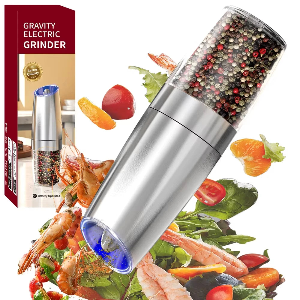 New Kitchen Gadget Stainless Steel Battery Operated Metal Electric Salt Pepper Grinder for Home Restaurant