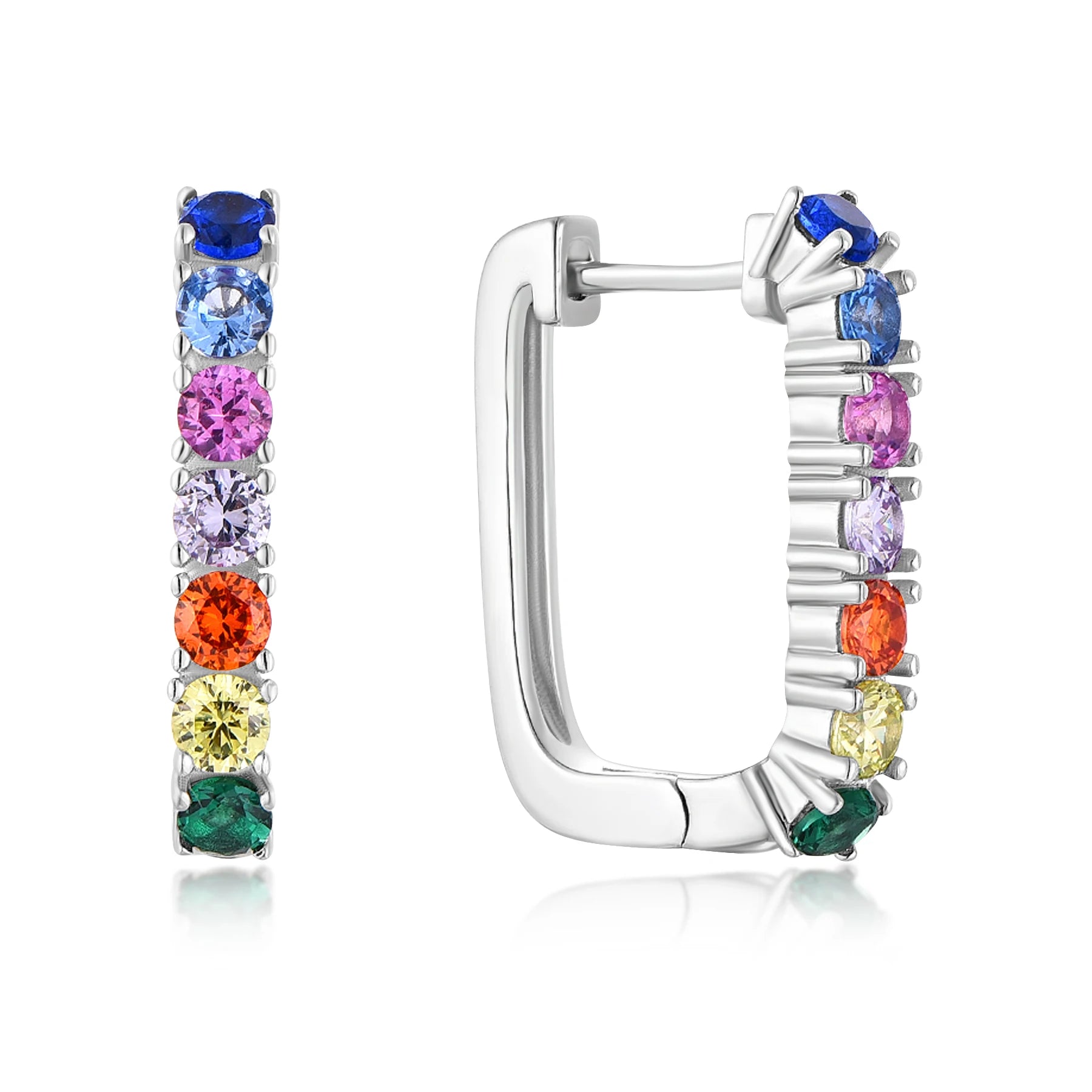 Qingxin Custom OEM Vintage Style Fine Jewelry 925 Sterling Silver Colorful Zircon Huggies Hoop Square Earrings for Womens