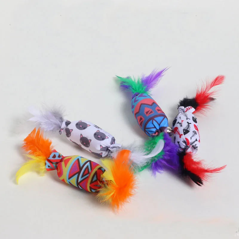 Squeaky Kitten Feather Cat Smart Toy Eco-Friendly Indoor Cat Licking Pet Toy with Bell Simulation Packed in Bag