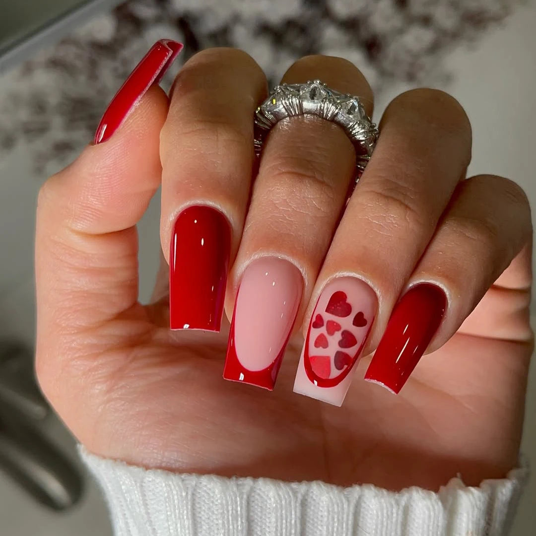 Luxury Reusable Fake False Nails Set Wholesale Soft Gel Custom Design Long Square Red Handmade French Press On Nails En Gel