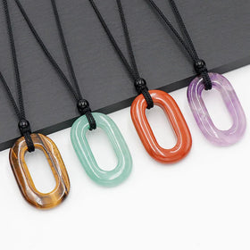 Natural Stone O Ring Pendant Semiprecious Stone Large Hole Oval Circle DIY Hand Necklace Pendant Jewelry Sweater Accessories