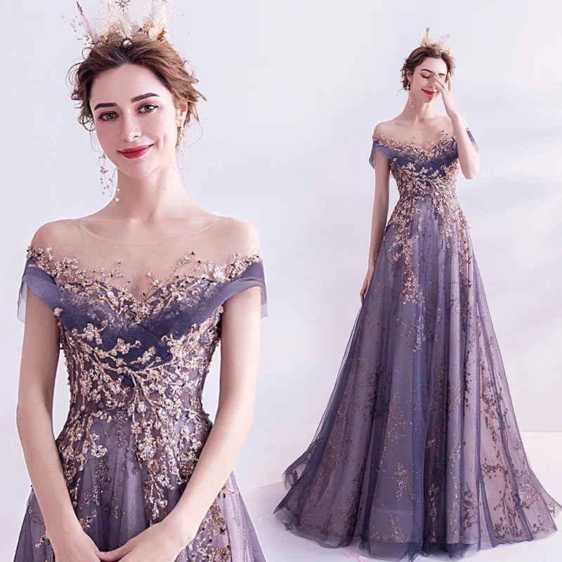 Purple Dress Annual Birthday Show Host Evening Gown