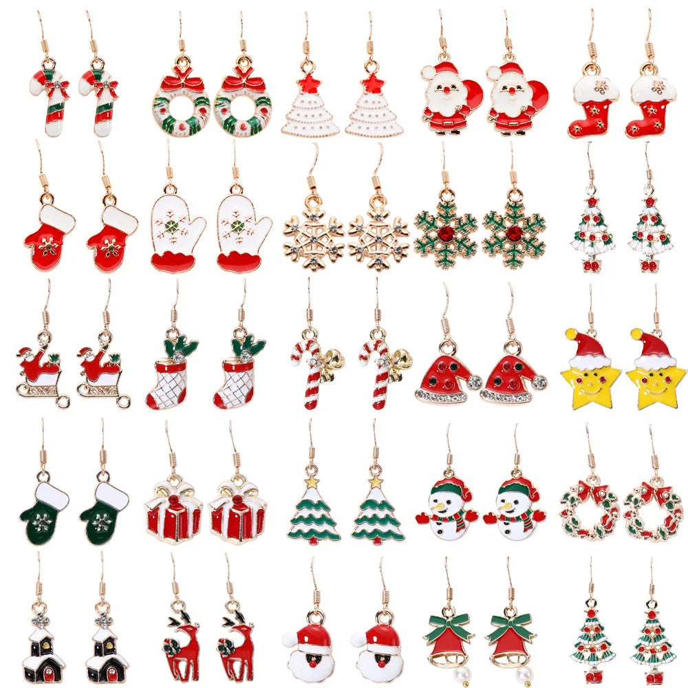 Wholesale Factory Price New Year Gloves Gift Box Christmas Tree Santa Claus Earring for Women Girls
