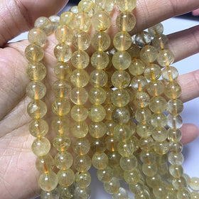 8mm Round Yellow Gold CITRINE Quartz Gemstone Beads Natural Strands for DIY Jewelry Bracelet Necklace Findings