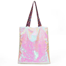 Pink Glitter Tote for Women Fashion Large Capacity Shiny Reversible Mermaid Shopping Bags Pouch Sequin Shoulder Bag