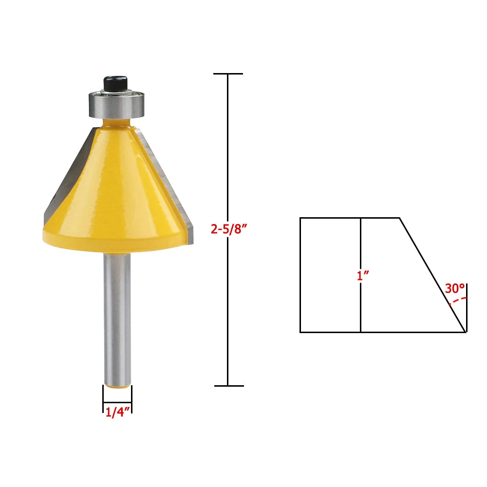 30 Degree Chamfer Bevel Edging Router Bit 1/4inch Shank Woodwork Cutter