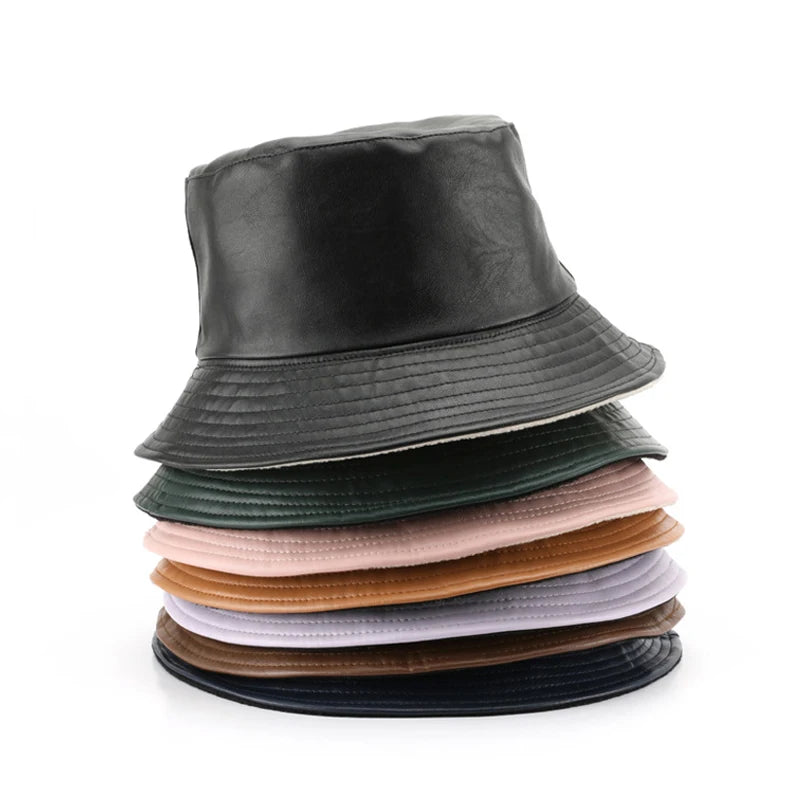 Best Selling Children's Unisex Waterproof Leather Warm Fuzzy Spring Autumn Reversible Casual Fashion Bucket Hats Fishing Party